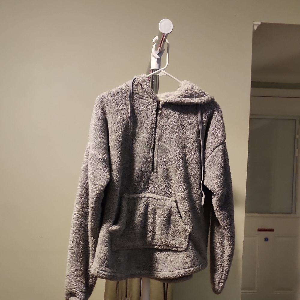 Cozy Plush Gray Hooded Pullover